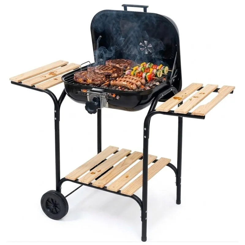 Grill ogrodowy węglowy LUND 99905 Zamykany, na kółkach, półki boczne, regulacja wysokości rusztu