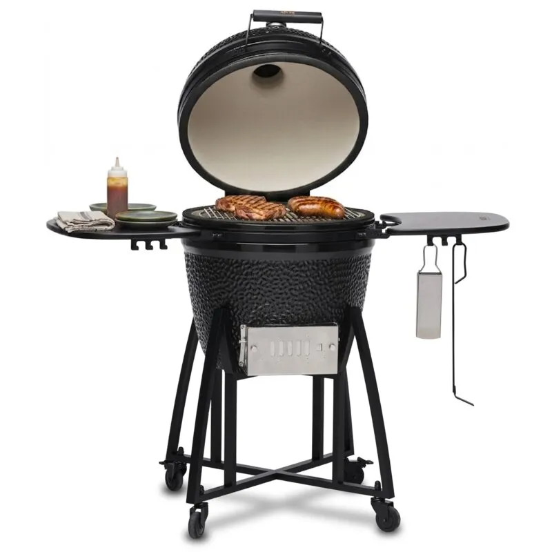Grill ogrodowy ceramiczny węglowo-gazowy KOLER Kamado EG22-GAS Zamykany, okrągły, żeliwny ruszt, kółka, termometr