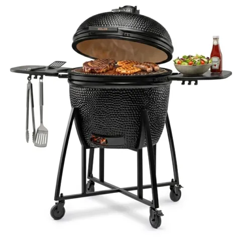 Grill ogrodowy ceramiczny węglowy KOLER Kamado EG29 Zamykany, okrągły, na kółkach, półki boczne, termometr